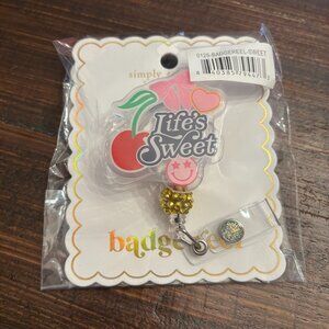 Simply Southern "Life's Sweet" Badge Reel ~ NIP ~ Cherry Heart Happy Face